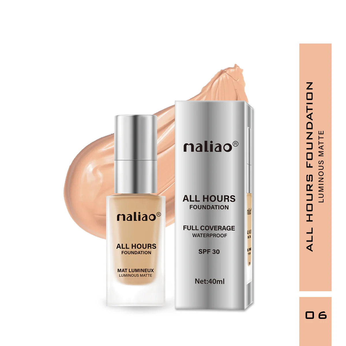 Maliao All Hours Foundation Mat Lumineux - Full Coverage, Waterproof, Luminous Matte Finish