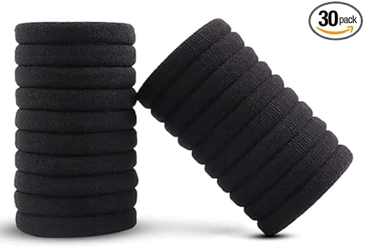30 Black Ponytail Holder Elastic Soft Cotton Hair Bands for School Girls/Women, Buns, Rubber Hair tie (Pack of 30)(Black)