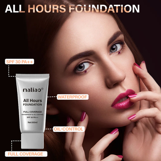 Maliao All Hours Foundation - Full Coverage, Waterproof, Oil Control, SPF 30 PA++