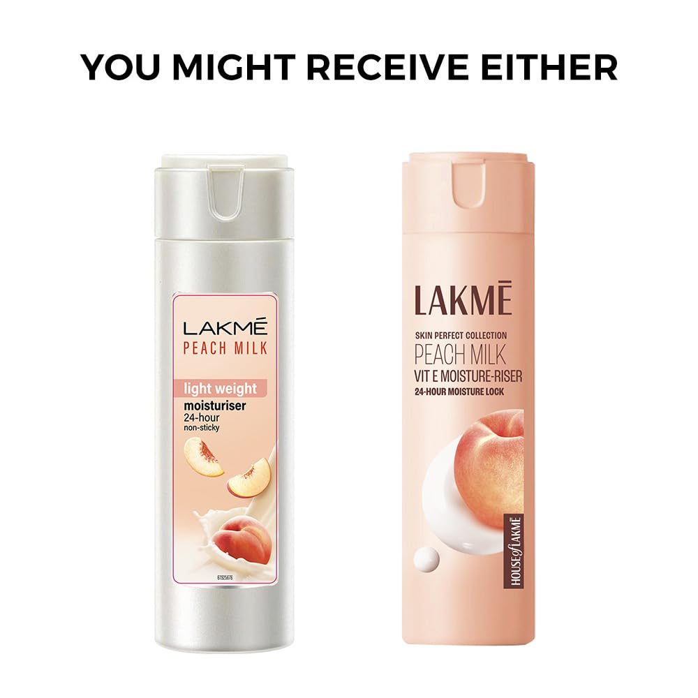 Lakme Peach Milk, Light Weight Moisturizer, 200ml, for Soft Glowing Skin, with Vitamin C, E & Peach Milk Extract, 24Hr Moisture Lock, Non-Oily, Non-Sticky Face Cream