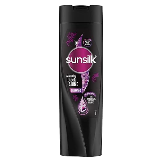 Sunsilk Stunning Black Shine Shampoo 360 ml, With Amla + Oil & Pearl Protein, Gives Shiny, Moisturised, Fuller Hair