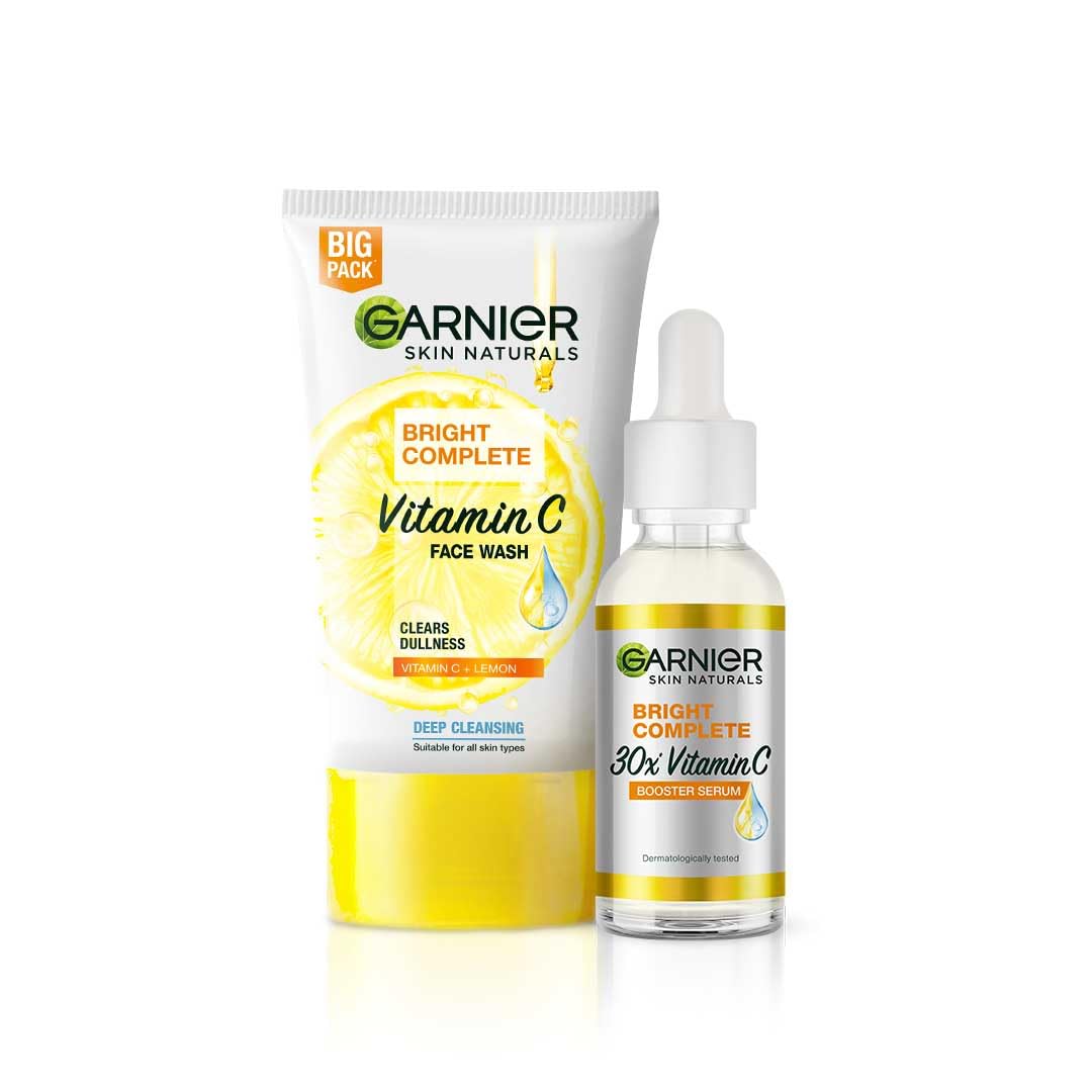 Garnier Vitamin C + Booster Face Serum For Skin Brightening and Anti-Dark Spots with 30X Vitamin C, 2% Niacinamide and BHA | Brighter Skin in Just 3 days | Suitable for Oily , Dry, Combination , Sensitive Skin | For Men and Women | 50ml