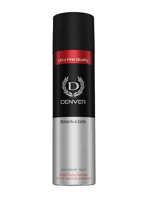 DENVER Black Code Cologne Talc - 300GM | Scented Talcum Powder for Men