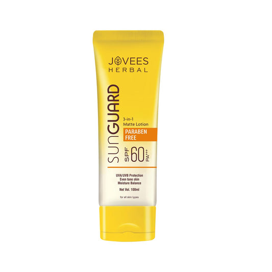 Jovees Herbal Sun Guard Lotion SPF 60 Pa+++ Broad Spectrum For All Skin | 3 in 1 Matte Lotion UVA/UVB Protection, Moisture Balance, Even Tone Skin For Women/Men 100ml