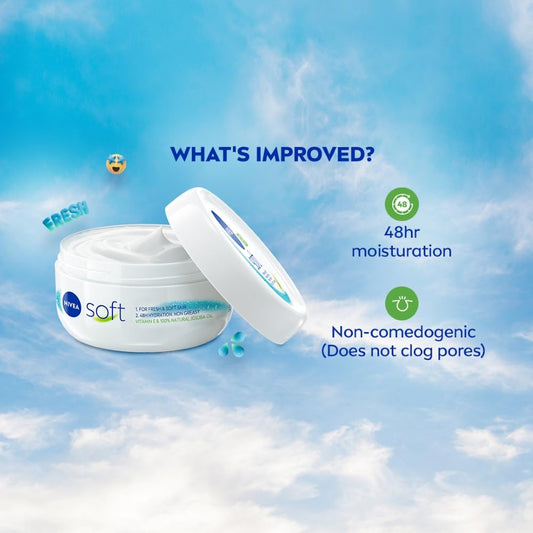 NIVEA Soft Light Moisturizer, 300 ml, for Face, Hand & Body, Non-Greasy Cream with Vitamin E & Jojoba Oil for Instant Hydration