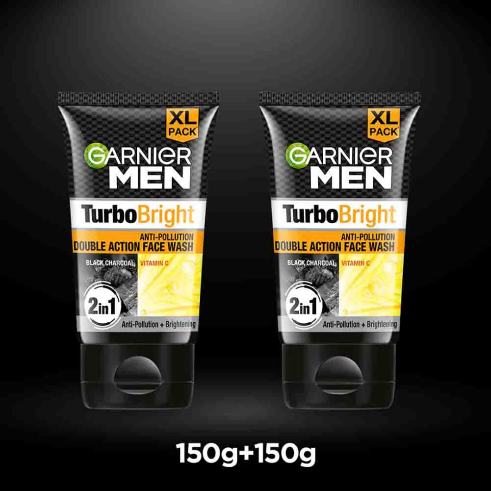 Garnier Men, Face Wash, Brightening & Anti-Pollution, TurboBright Double Action, 100 g