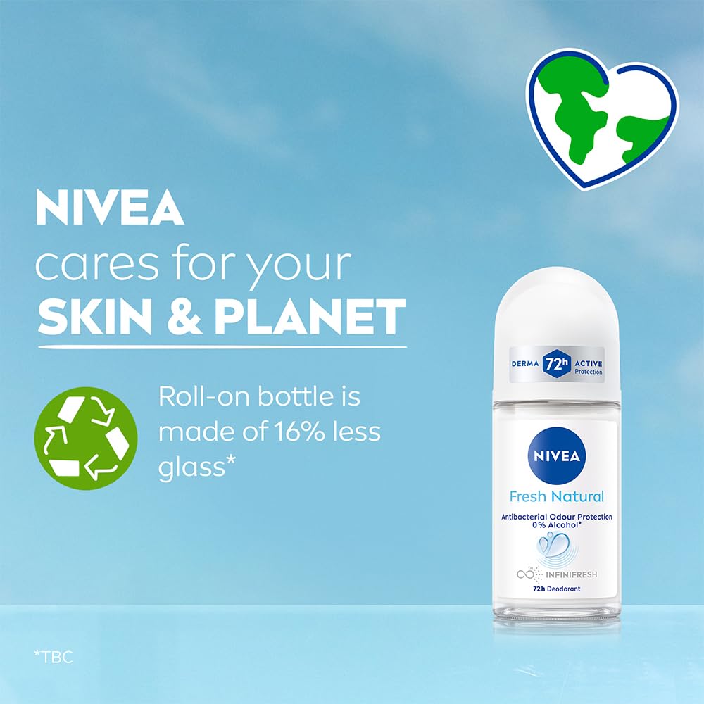 NIVEA Pearl and Beauty 50ml Deo Roll On | With Pearl Extracts & Avocado Oil| 72 H Smooth & Beautiful Underarms | 0% Alcohol | For Women
