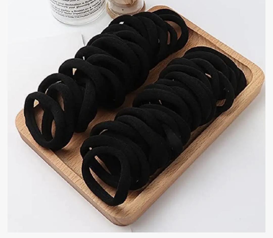 30 Black Ponytail Holder Elastic Soft Cotton Hair Bands for School Girls/Women, Buns, Rubber Hair tie (Pack of 30)(Black)