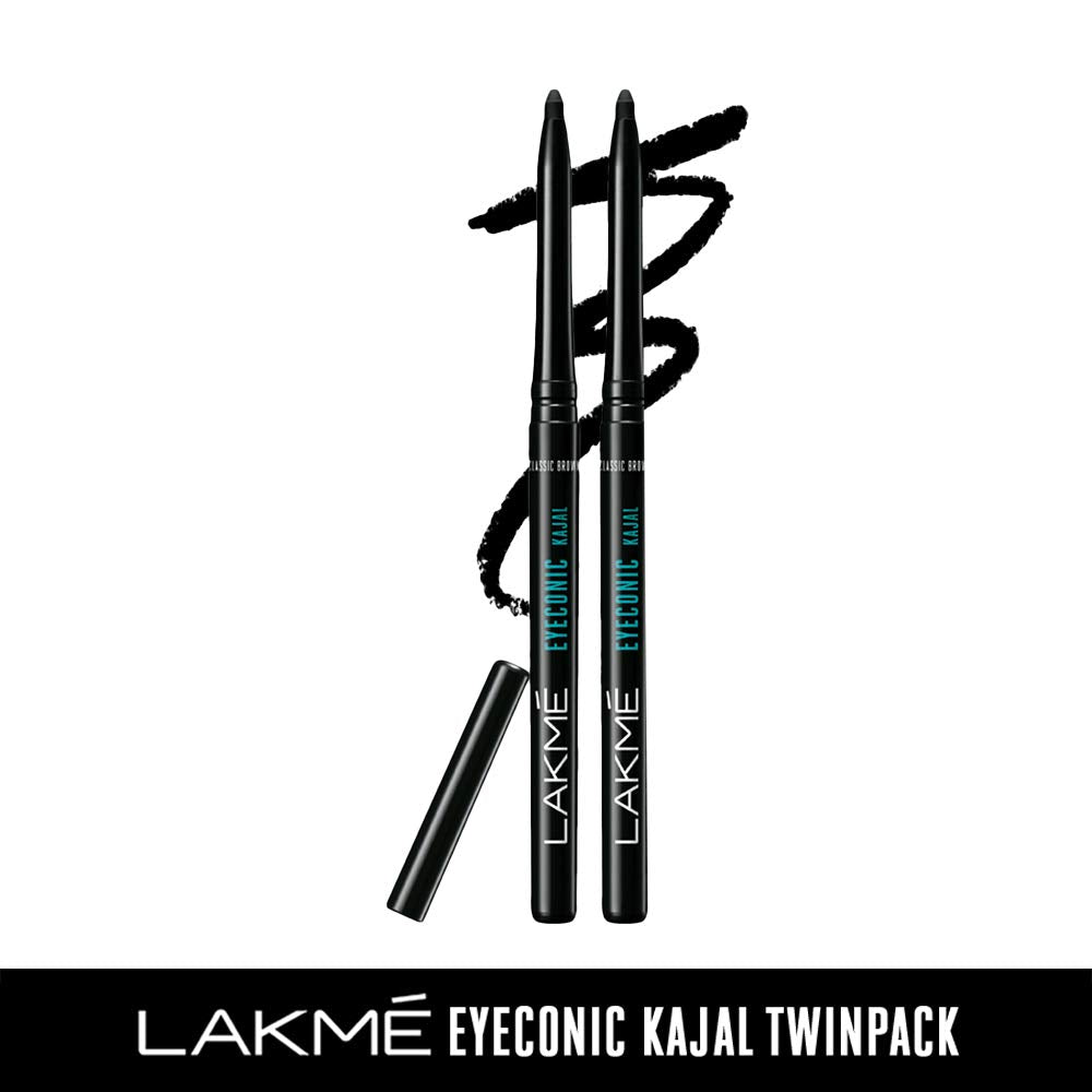 LAKMÉ Eyeconic Black Kajal 0.35 g (Combo Pack of 2) Matte Kohl Liner in a Twist Up Pencil - Waterproof, Smudge Proof & Long Lasting Eye Makeup