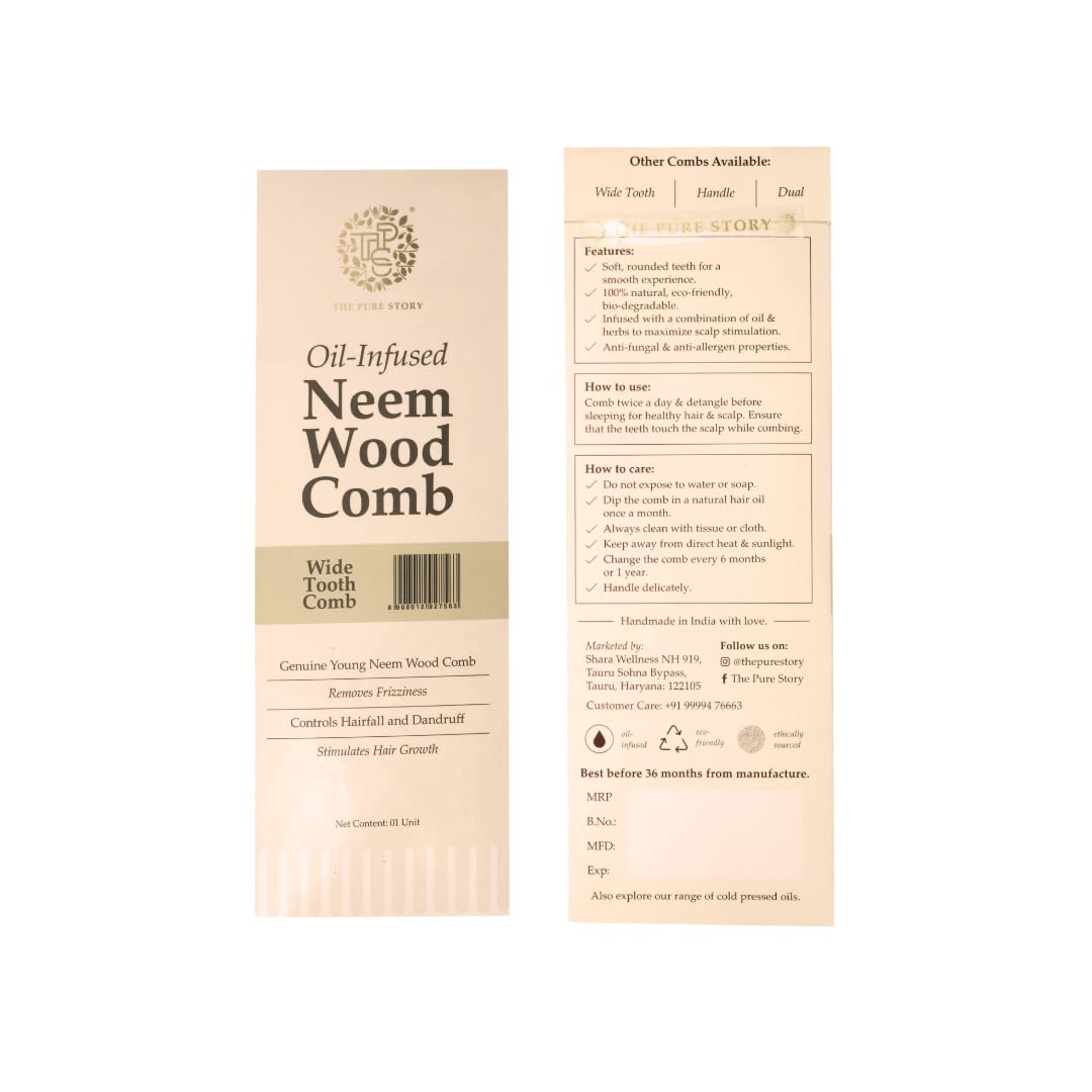 Oil–Infused Neem Wood Comb treated with a combination of Herbs and Cold-Pressed Oils.(Wide Tooth Comb)