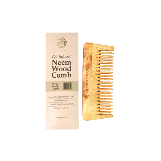 Oil–Infused Neem Wood Comb treated with a combination of Herbs and Cold-Pressed Oils.(Wide Tooth Comb)