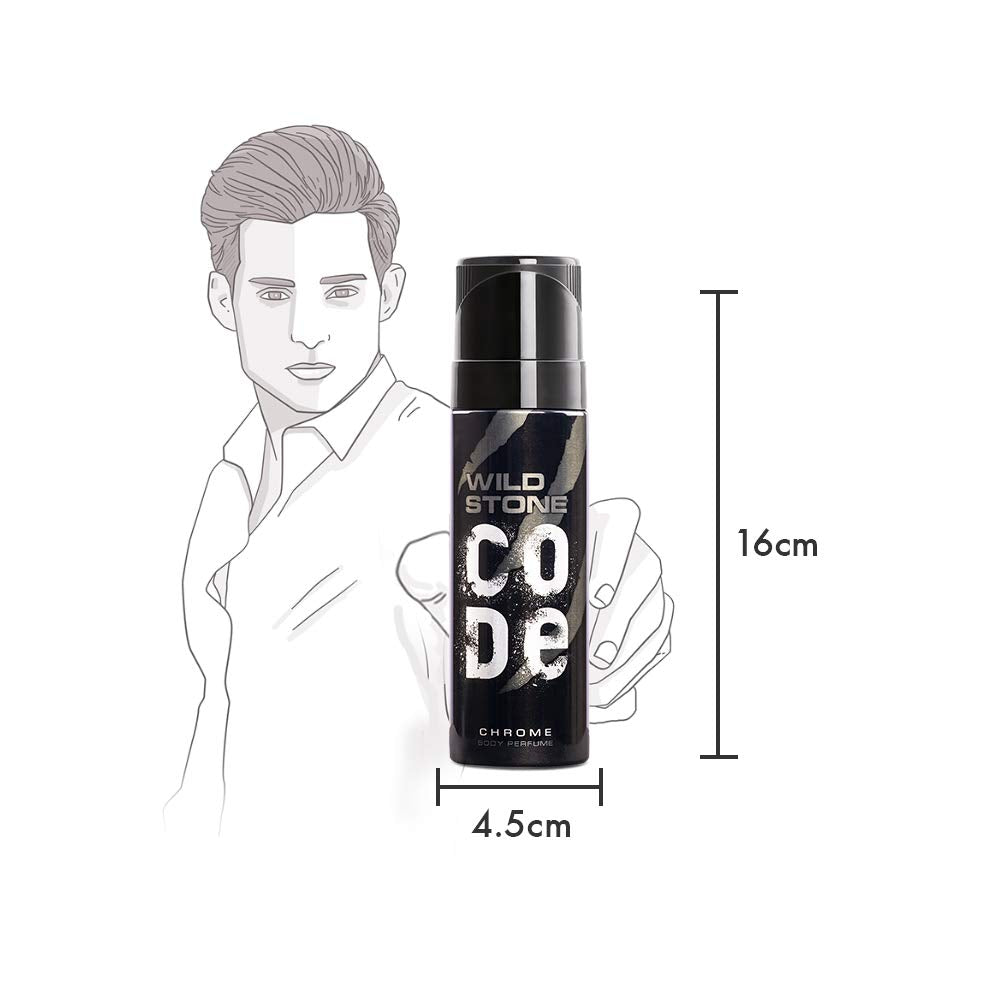 WILD STONE CODE Titanium Long Lasting No Gas Body Perfume For Men, 150Ml, Spray