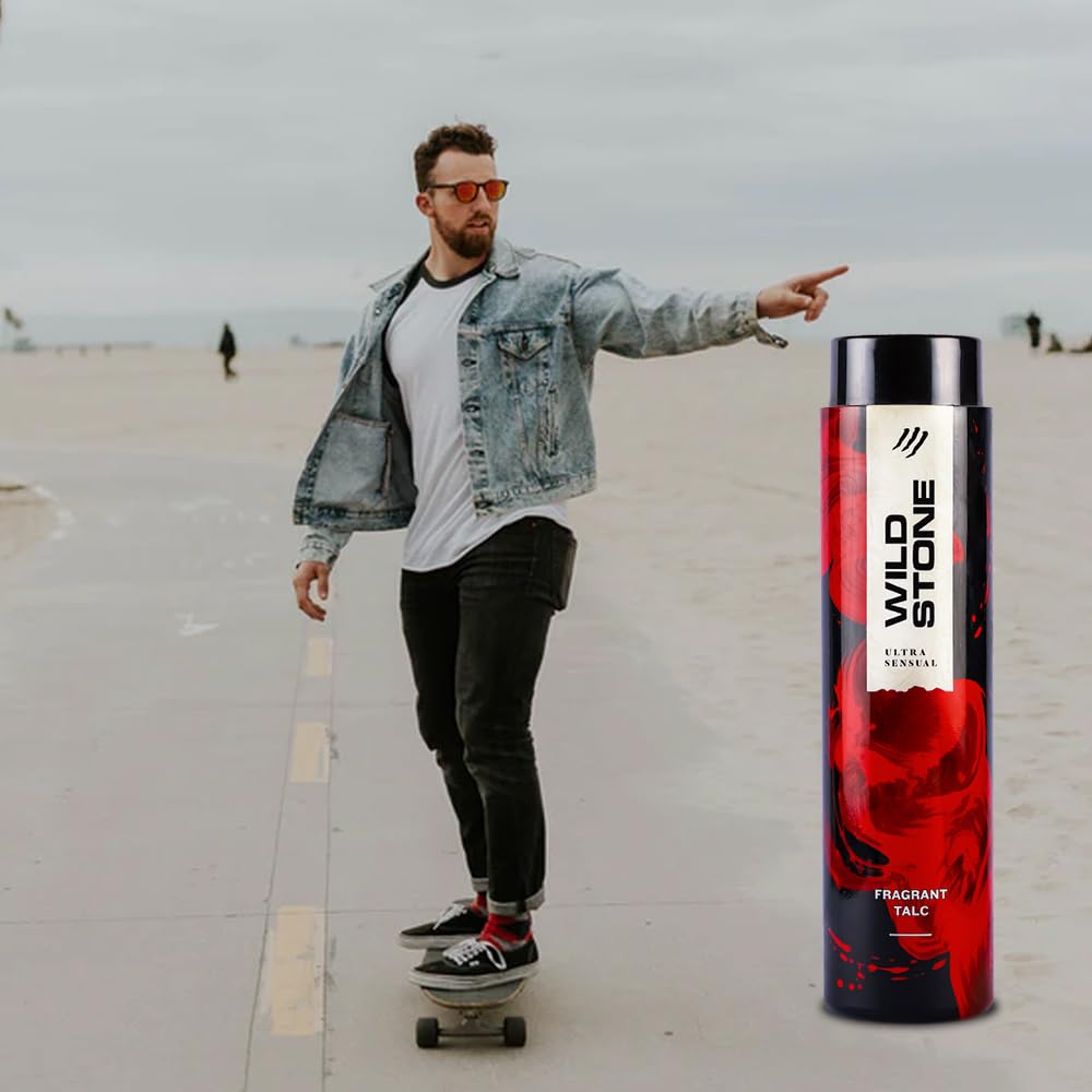 Wild Stone Ultra Sensual Talcum Powder for Men, 300gm, Perfumed Deodorant Talc with Masculine Aromas, Keeps You Smelling Fresh All-day Long