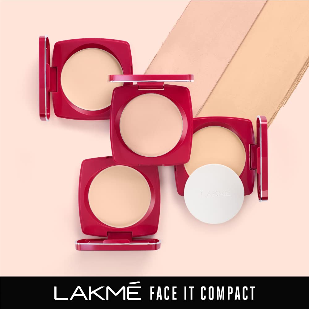 LAKMÉ Forever Matte Compact, Smooth Finish For Normal Skin , Lasts For 12 Hrs, Even Toned Look, Shell, 9G, Black