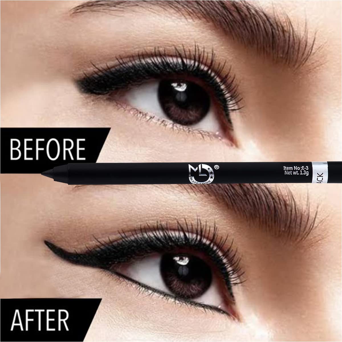 Mattlook Single Stroke Super Glide Eyeliner Kohl Kajal 24 Hours Water Proof|Smudge Proof, Jet Black (1.3gm)