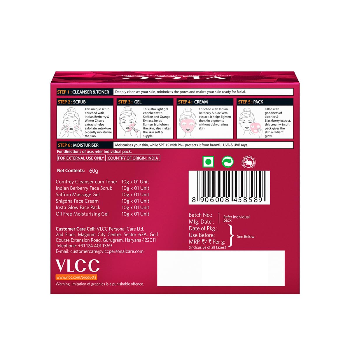 VLCC Party Glow Facial Kit - 60g | Intense Glow For Clear, Bright Skin | Special Occasion at Home Facial | With Indian Berberry, Saffron, Mulberry, and Hazlenut