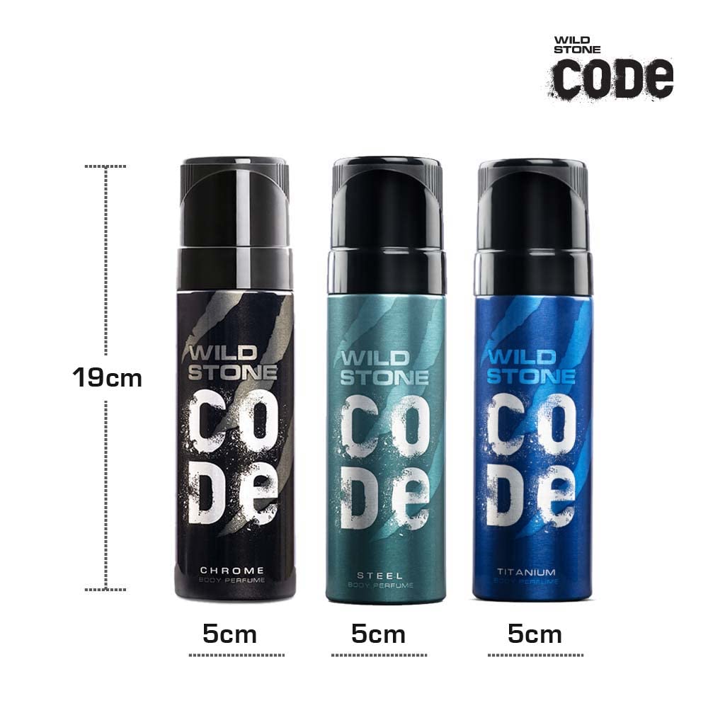 WILD STONE CODE Titanium Long Lasting No Gas Body Perfume For Men, 150Ml, Spray