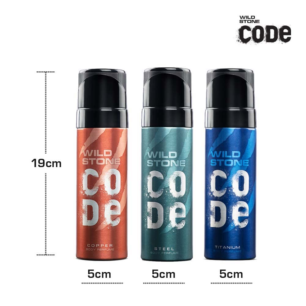 WILD STONE CODE Titanium Long Lasting No Gas Body Perfume For Men, 150Ml, Spray