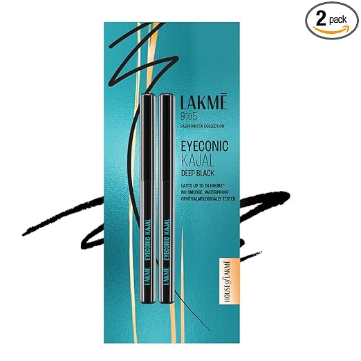 LAKMÉ Eyeconic Black Kajal 0.35 g (Combo Pack of 2) Matte Kohl Liner in a Twist Up Pencil - Waterproof, Smudge Proof & Long Lasting Eye Makeup