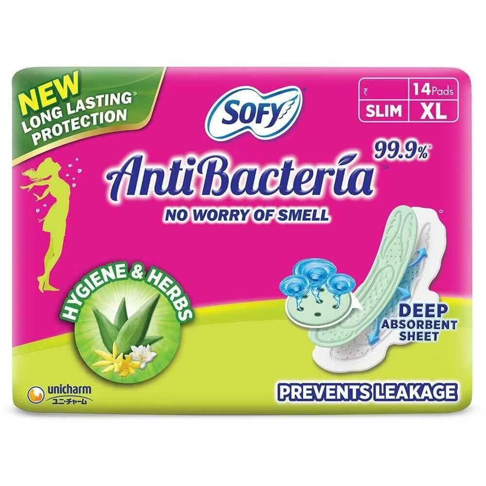 Sofy Anti-Bacteria Sanitary Pads (XL+ Size - 290 mm) 28 Pads - 6 layer deep absorption & Herbal Shield for Bacterial Protection, Soft on skin with comfy dry top sheet (Pack of 1)