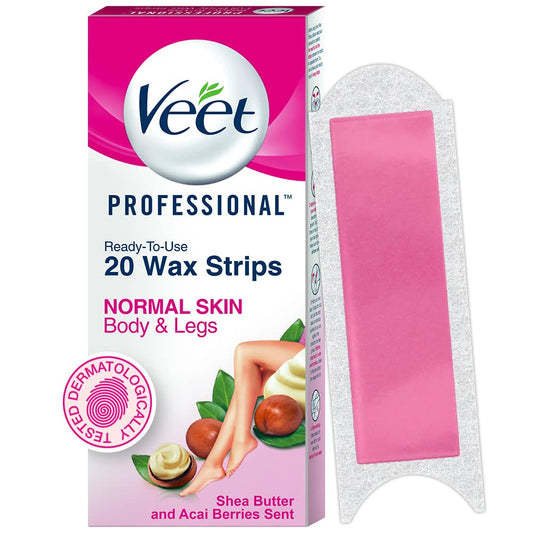 Veet Full Body Waxing Strips Kit for Normal Skin, 20 Strips