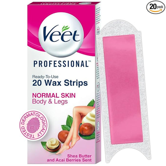 Veet Full Body Waxing Strips Kit for Normal Skin, 20 Strips