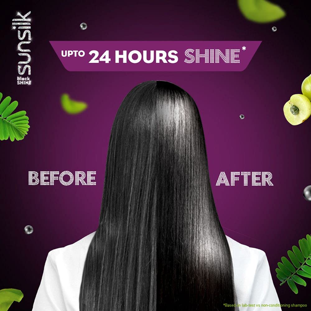 Sunsilk Stunning Black Shine Shampoo 360 ml, With Amla + Oil & Pearl Protein, Gives Shiny, Moisturised, Fuller Hair
