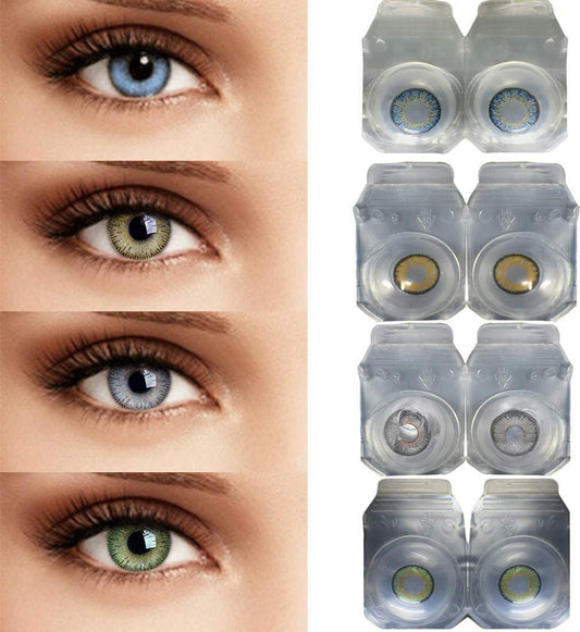 Soft Eye 4 Pair Monthly Colored Blue Hazel Green Grey Contact Lenses for Eye Men and Women 1 Lens Storage Box