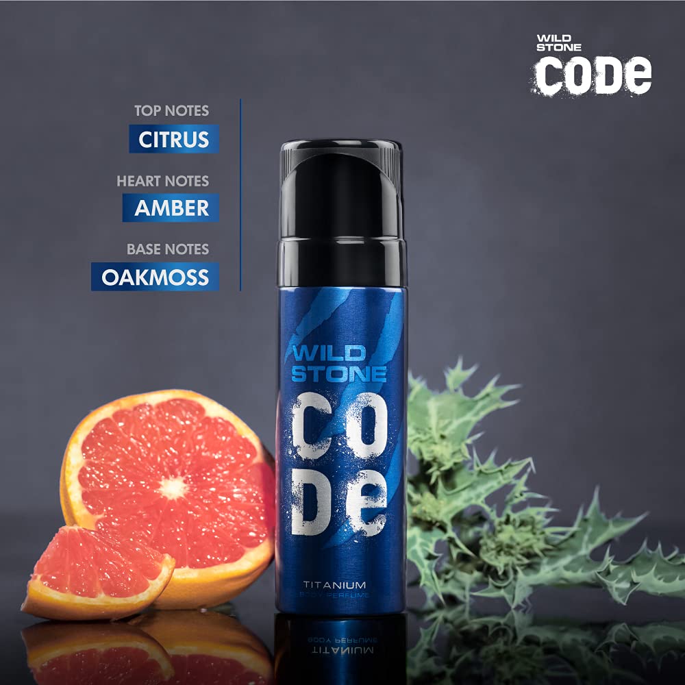 WILD STONE CODE Titanium Long Lasting No Gas Body Perfume For Men, 150Ml, Spray