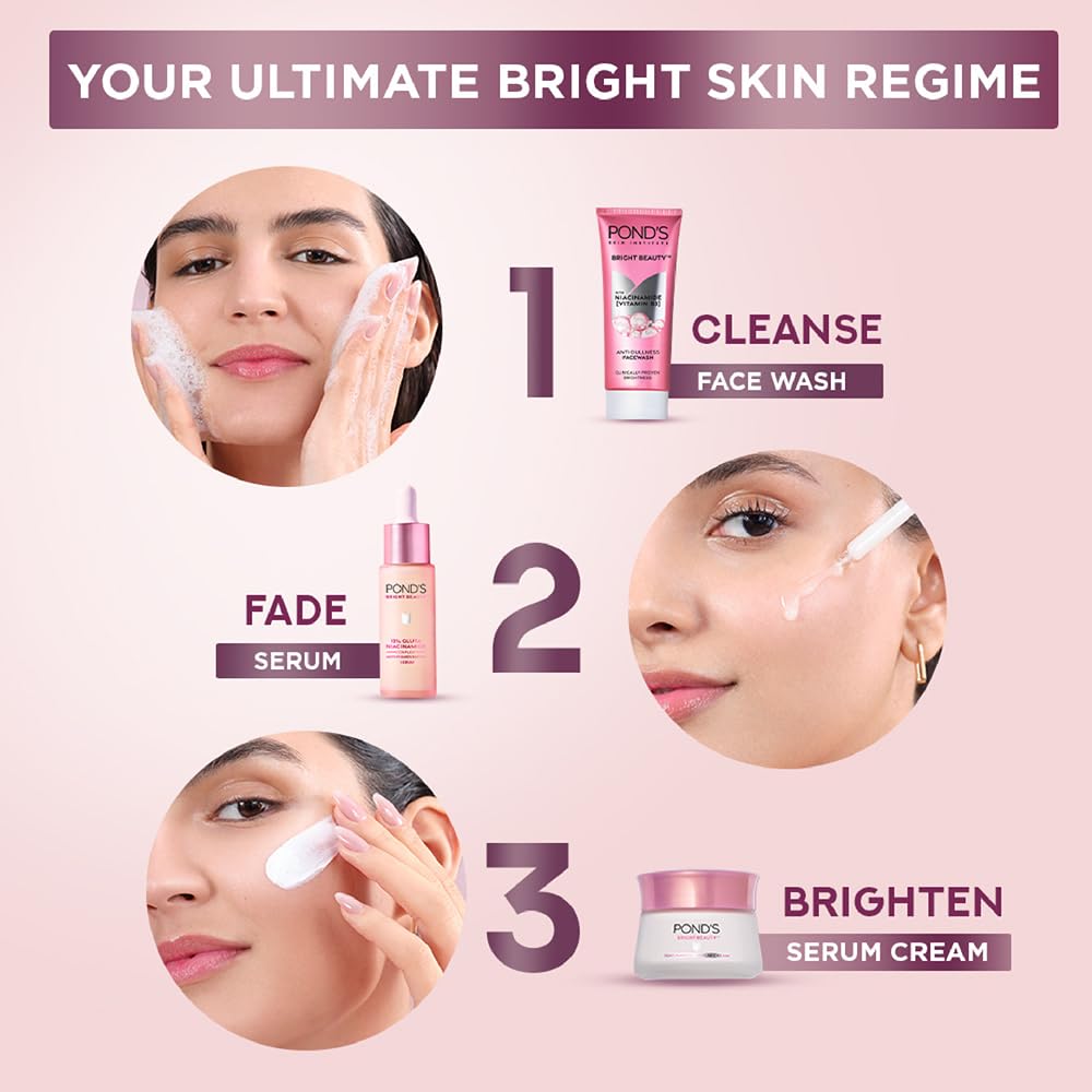 POND's Bright Beauty Anti-Dullness & Brightening Facewash With Niacinamide | For Glass-Skin Like Shine And With 4X Visibly Brighter Skin, 100Gm