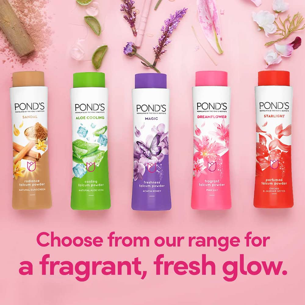 POND'S Dreamflower Pink Lily Fragrance Talcum Powder 400 g, Cooling Fresh Talc for Face & Body - For Men & Women