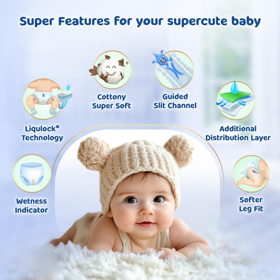 Bumtum Baby Diaper Pants, Medium Size 32 Count, Double Layer Leakage Protection Infused With Aloe Vera, Cottony Soft High Absorb Technology