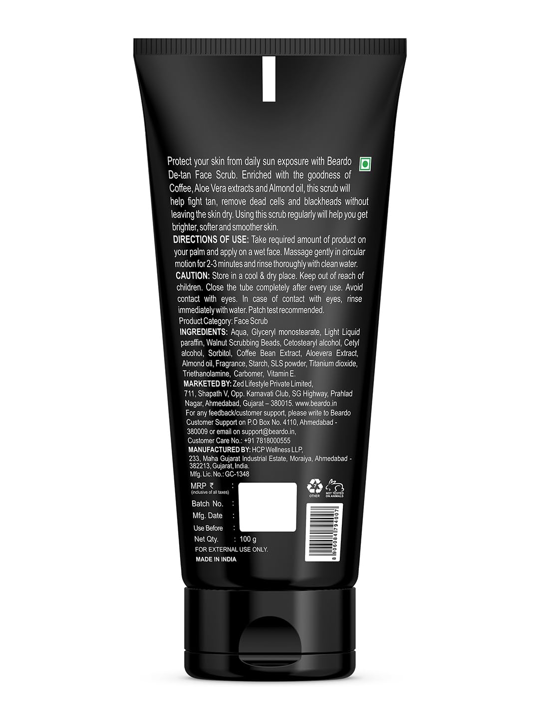Beardo DeTan Face Scrub for Men, 100 gm | Coffee Scrub for Blackhead & Tan Removal | Natural Glow | Rejuvenates Skin