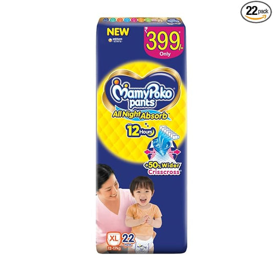 MamyPoko Pants All Night Absorb Baby Diapers, X-Large (XL), 22 Count 12-17 kg