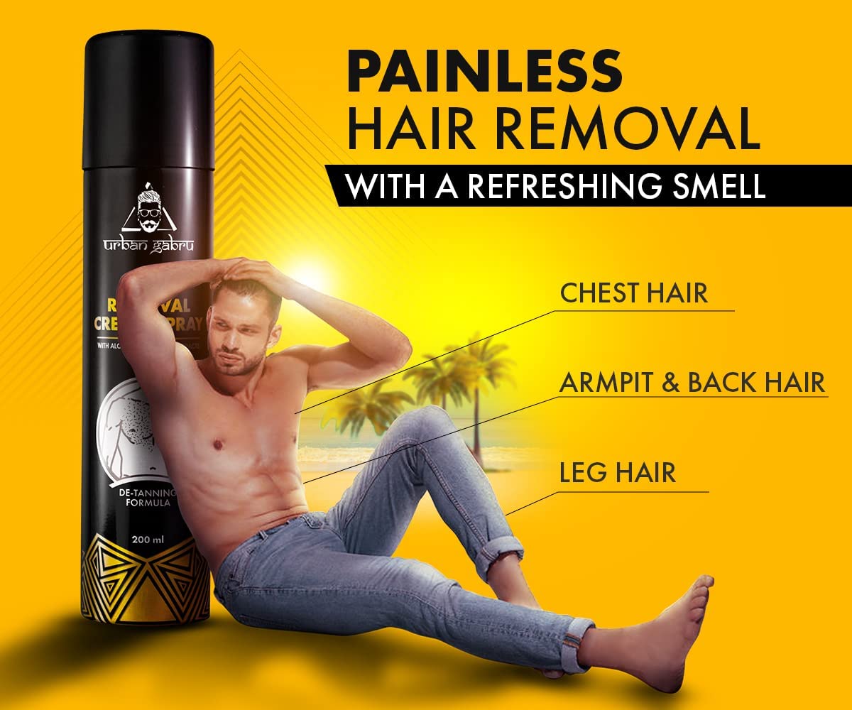 urbangabru Hair Removal Cream Spray For Men| Painless Body Hair Removal Spray For Chest, Back, Legs & Under Arms (200 ml (Pack of 1), Aloe Vera)