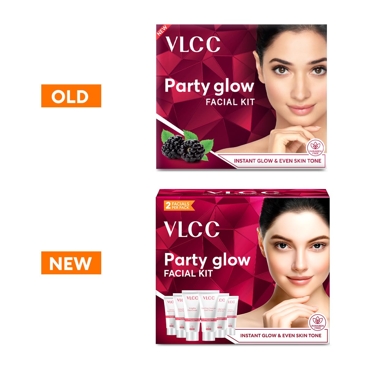 VLCC Party Glow Facial Kit - 60g | Intense Glow For Clear, Bright Skin | Special Occasion at Home Facial | With Indian Berberry, Saffron, Mulberry, and Hazlenut