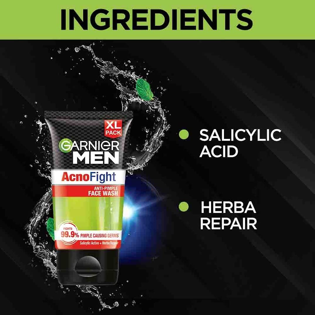 Garnier Men, Anti-Pimple Face Wash, Repairs Skin & Balances Oils, AcnoFight, 100 g