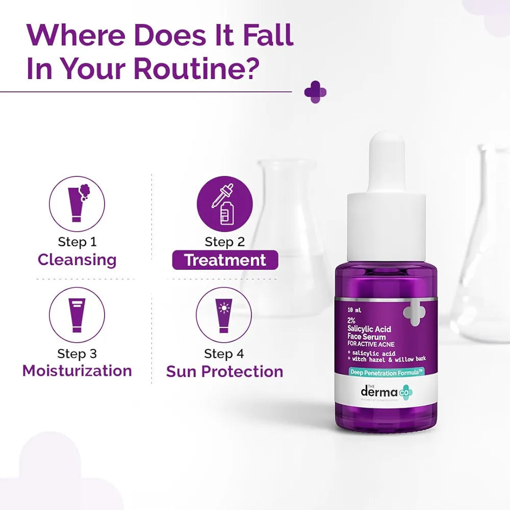 The Derma Co 2% Salicylic Acid Face Serum - 10 ml | Reduces acne & blackheads | Tightens pores | Exfoliates & soothes inflammation