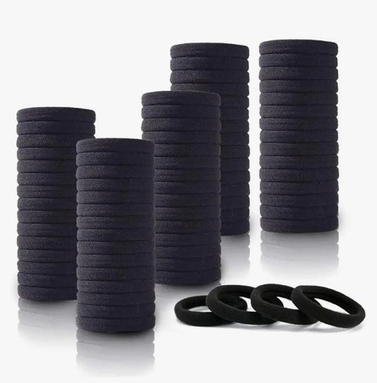 30 Black Ponytail Holder Elastic Soft Cotton Hair Bands for School Girls/Women, Buns, Rubber Hair tie (Pack of 30)(Black)