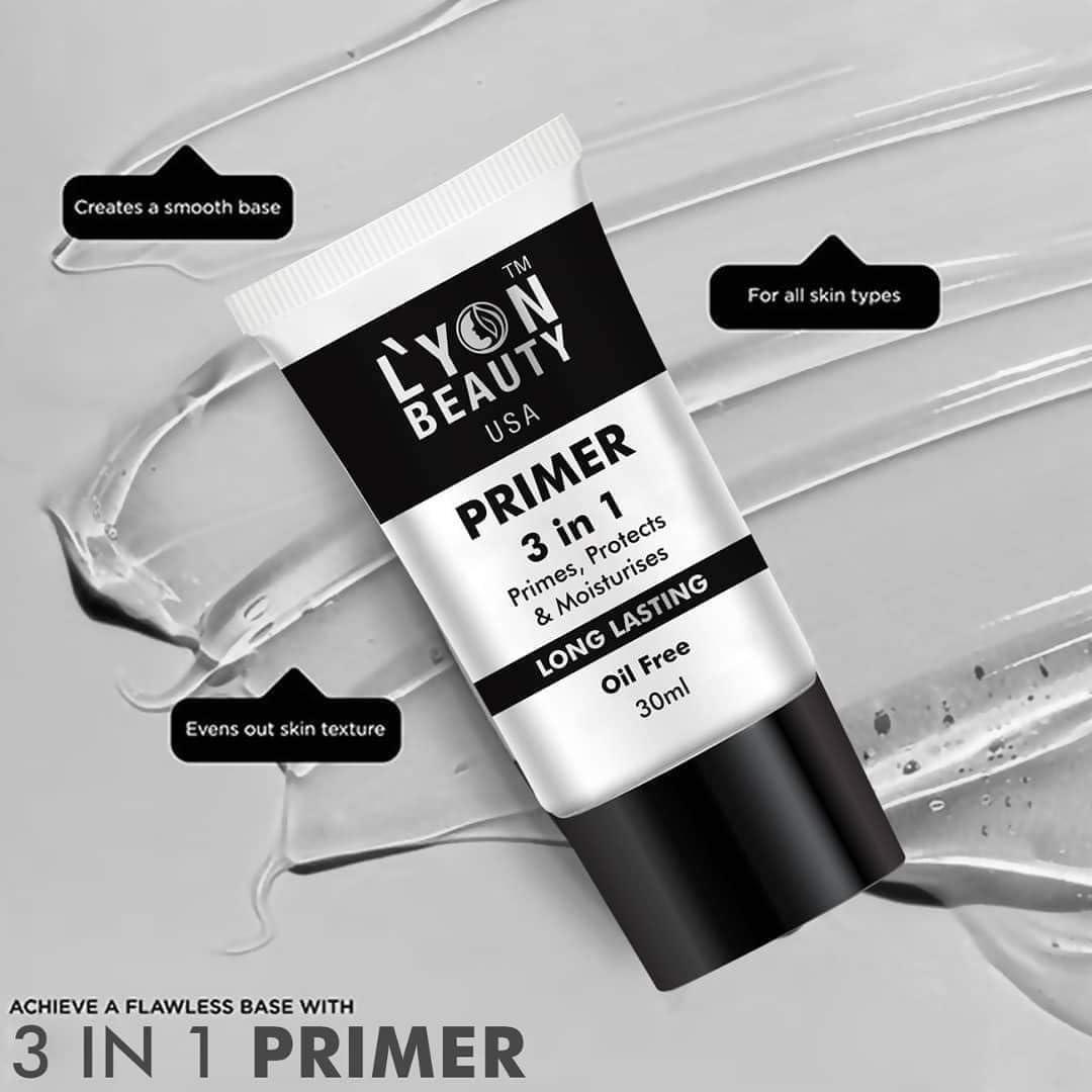 L’YON BEAUTY PRIMER 3 IN 1 | Oil Free | Long Lasting | Waterproof Primer | Protects | Moisturizes | 30 ml