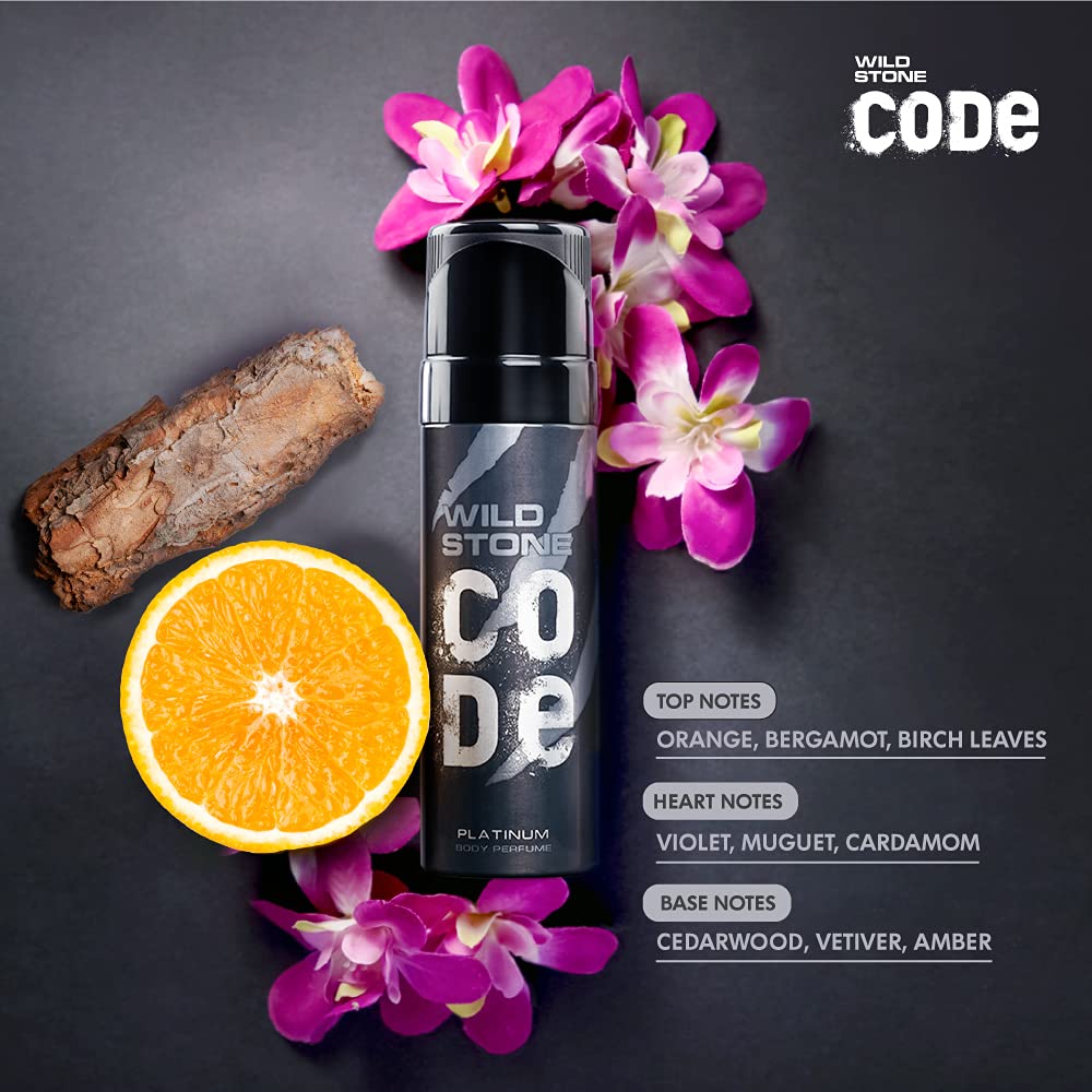 WILD STONE CODE Titanium Long Lasting No Gas Body Perfume For Men, 150Ml, Spray