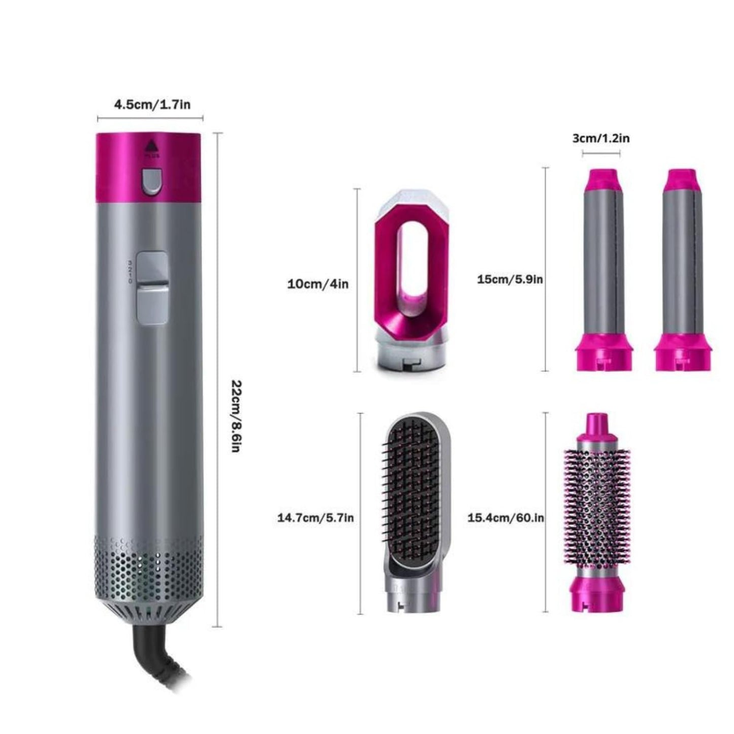 5 In 1 Hair Styler For Women Multifunctional Styling Tool With 5 Attachments 1 Hot Air Brush,2 Spiral Curler,1 Hair Dryer,1 Hair Straightner Comb,1 Year Warranty,1000 Watt,3 Heat Settings
