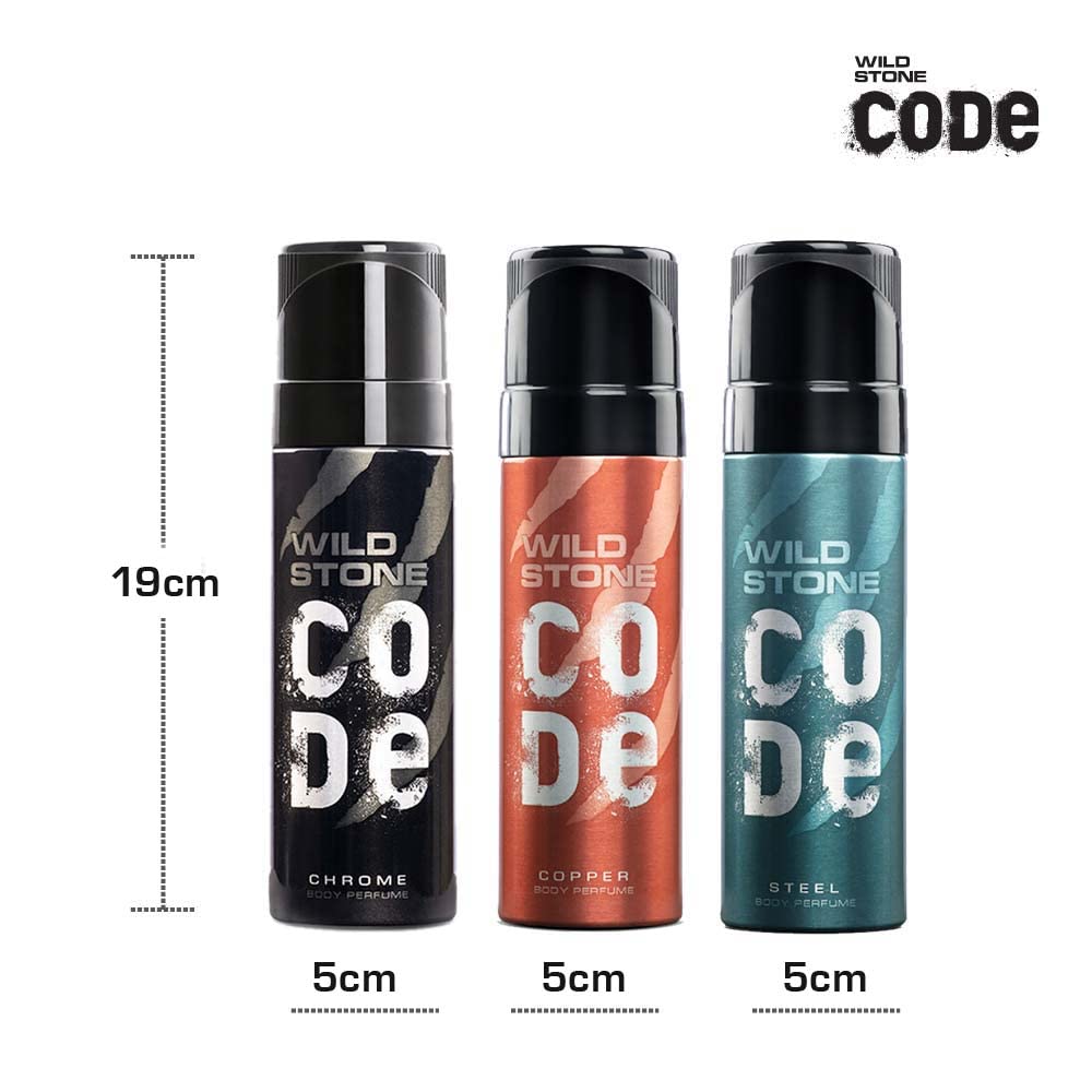 WILD STONE CODE Titanium Long Lasting No Gas Body Perfume For Men, 150Ml, Spray