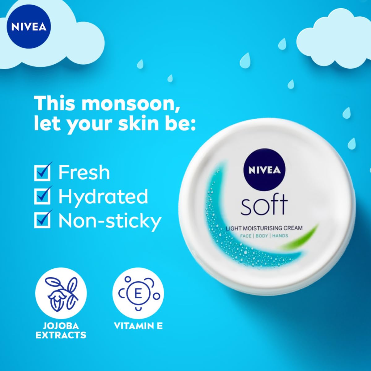 NIVEA Soft Light Moisturizer, 300 ml, for Face, Hand & Body, Non-Greasy Cream with Vitamin E & Jojoba Oil for Instant Hydration