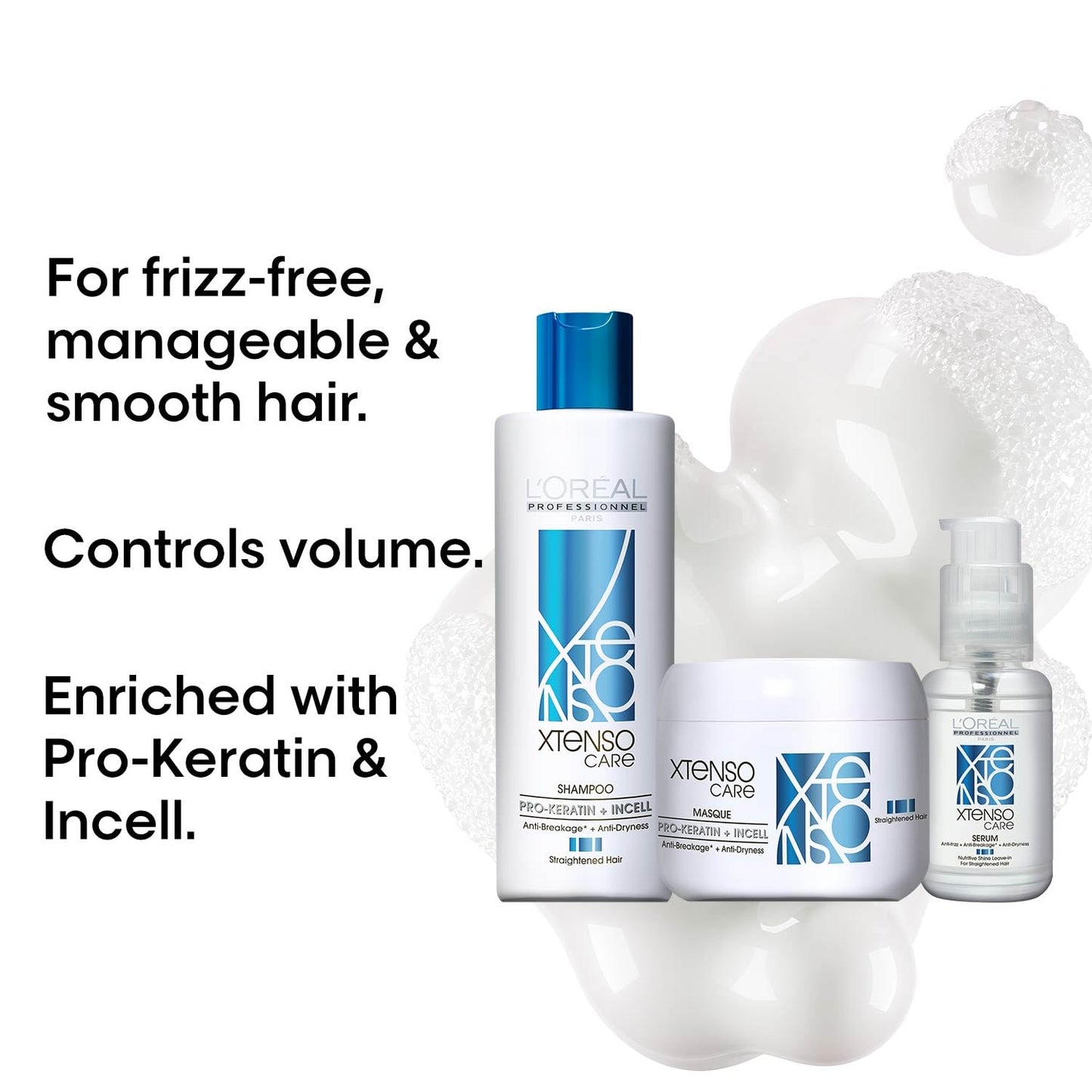 L'OREAL PROFESSIONNEL PARIS Xtenso Care Shampoo + Mask + Serum Combo Pack For Straightened Hair (250Ml + 196Gm + 50Ml)| Hair Care Regi For Straightened Hair, Pack Of 1