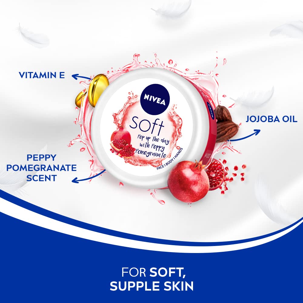 NIVEA Soft Light Moisturizer, 300 ml, for Face, Hand & Body, Non-Greasy Cream with Vitamin E & Jojoba Oil for Instant Hydration