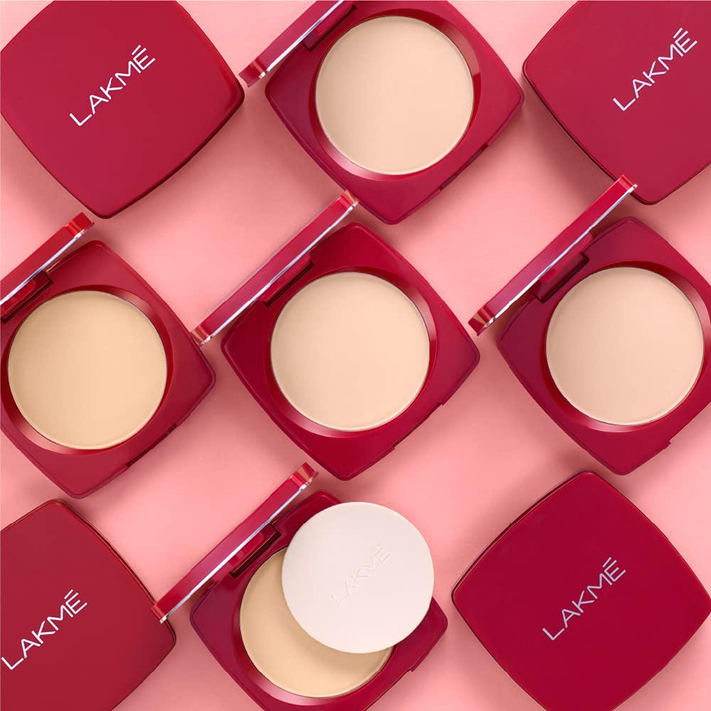 LAKMÉ Forever Matte Compact, Smooth Finish For Normal Skin , Lasts For 12 Hrs, Even Toned Look, Shell, 9G, Black