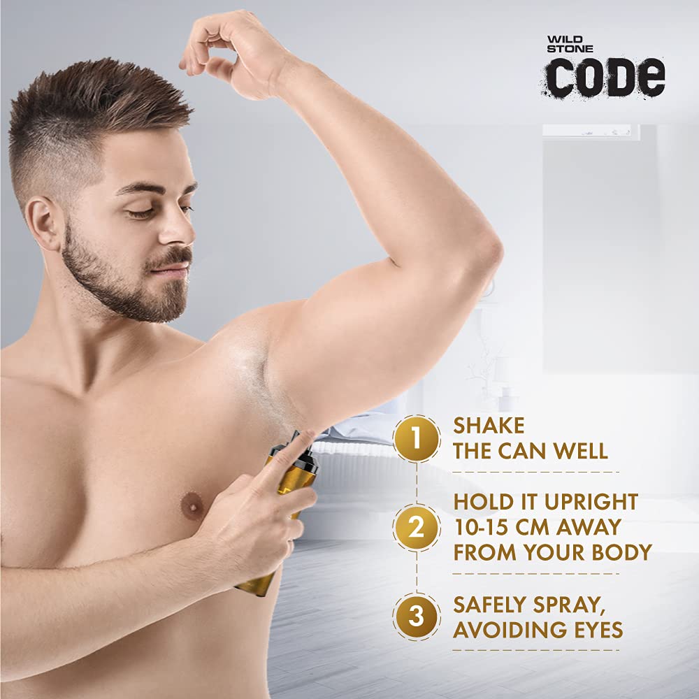 WILD STONE CODE Titanium Long Lasting No Gas Body Perfume For Men, 150Ml, Spray