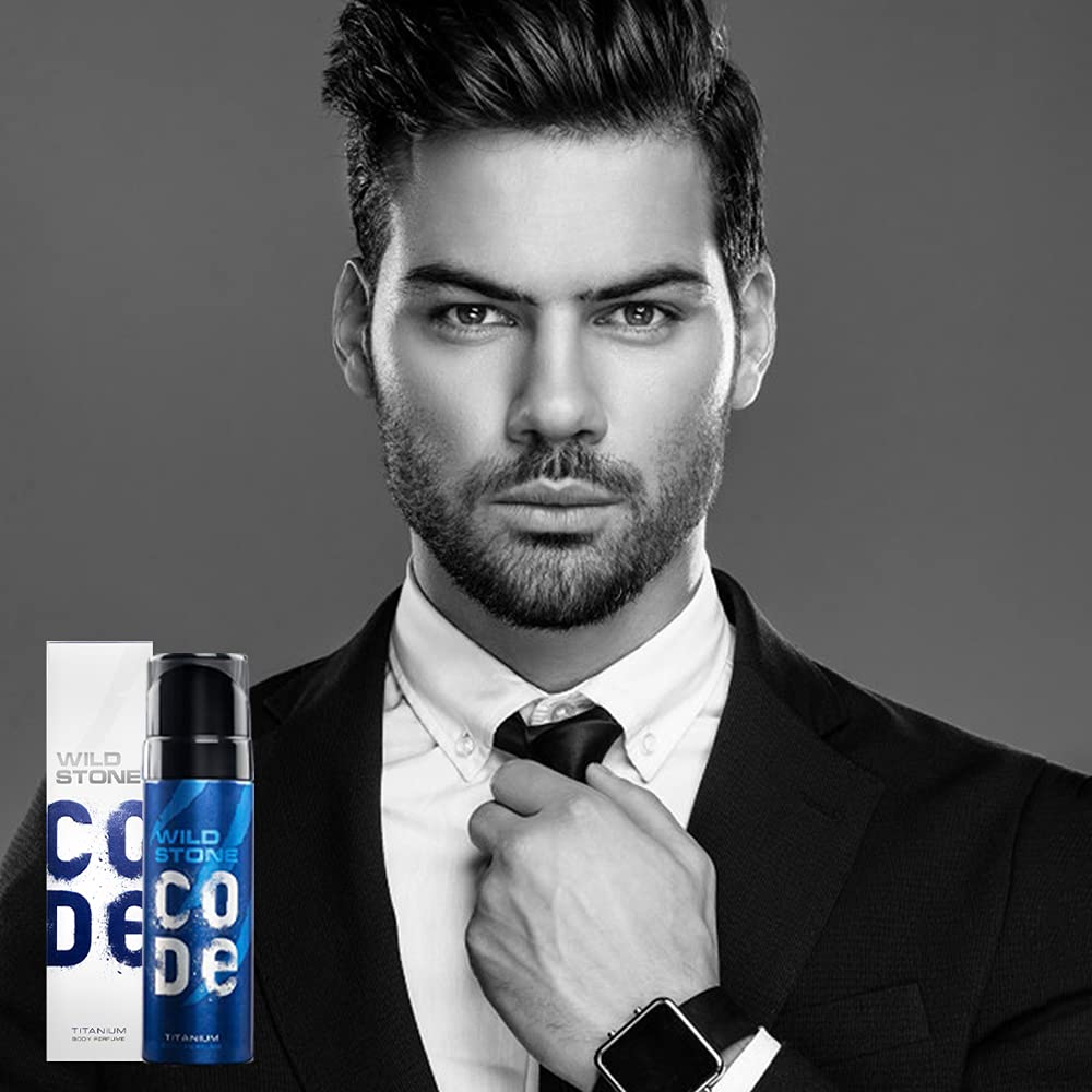 WILD STONE CODE Titanium Long Lasting No Gas Body Perfume For Men, 150Ml, Spray