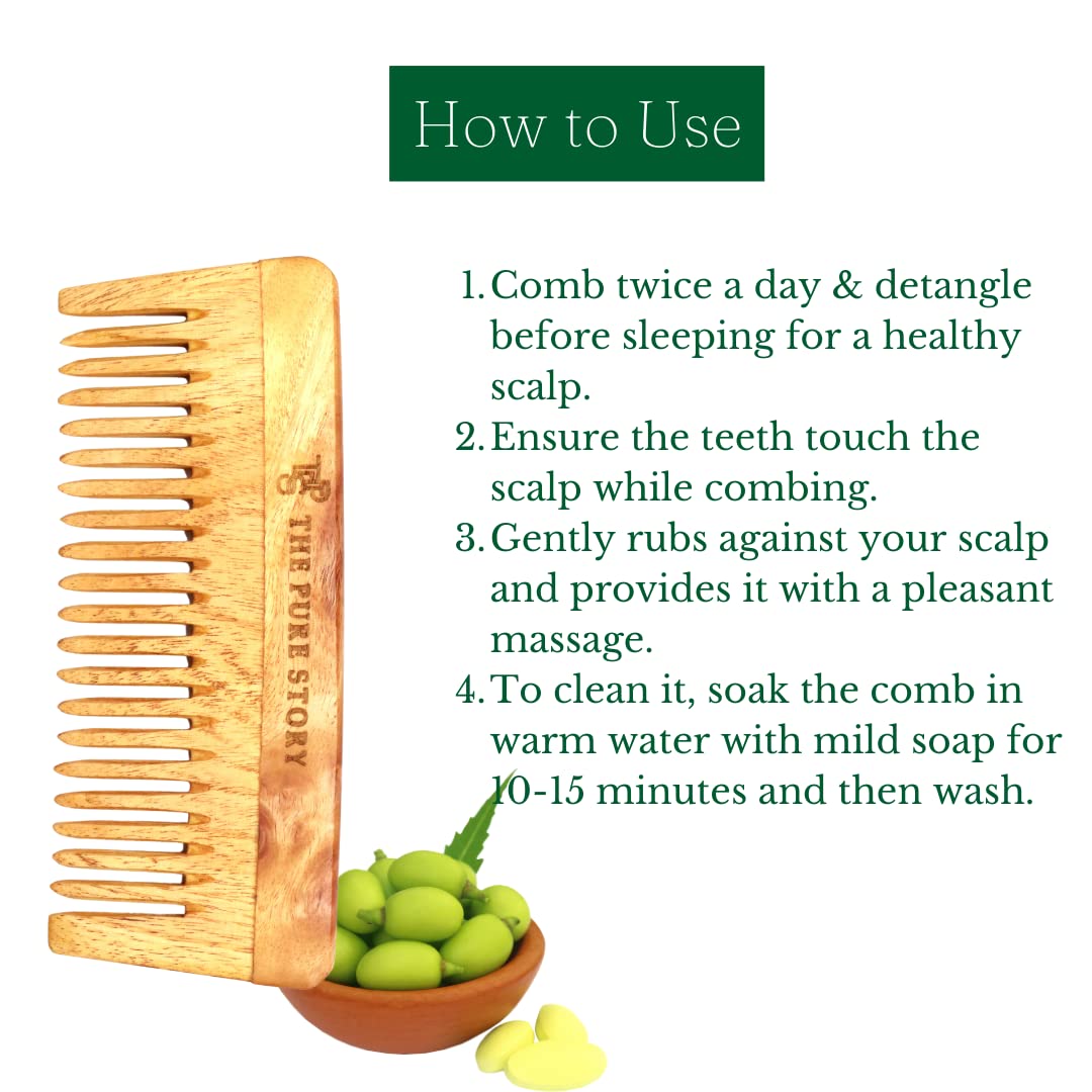 Oil–Infused Neem Wood Comb treated with a combination of Herbs and Cold-Pressed Oils.(Wide Tooth Comb)